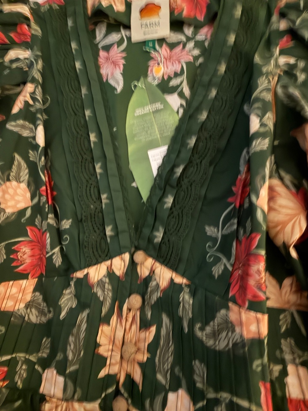 BNWT FARM Rio Dark Green Floral V-Neck Blouse Top cotton size M - Picture 5 of 13